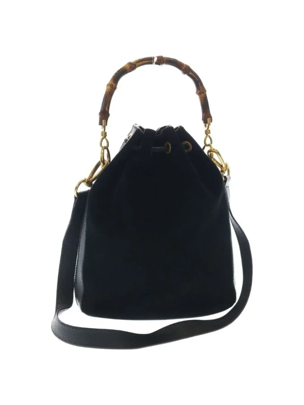 ★SOLD★ Gucci Bamboo 2-Way Shoulder Bag Black Suede Leather 001 Gold - Picture 2 of 6